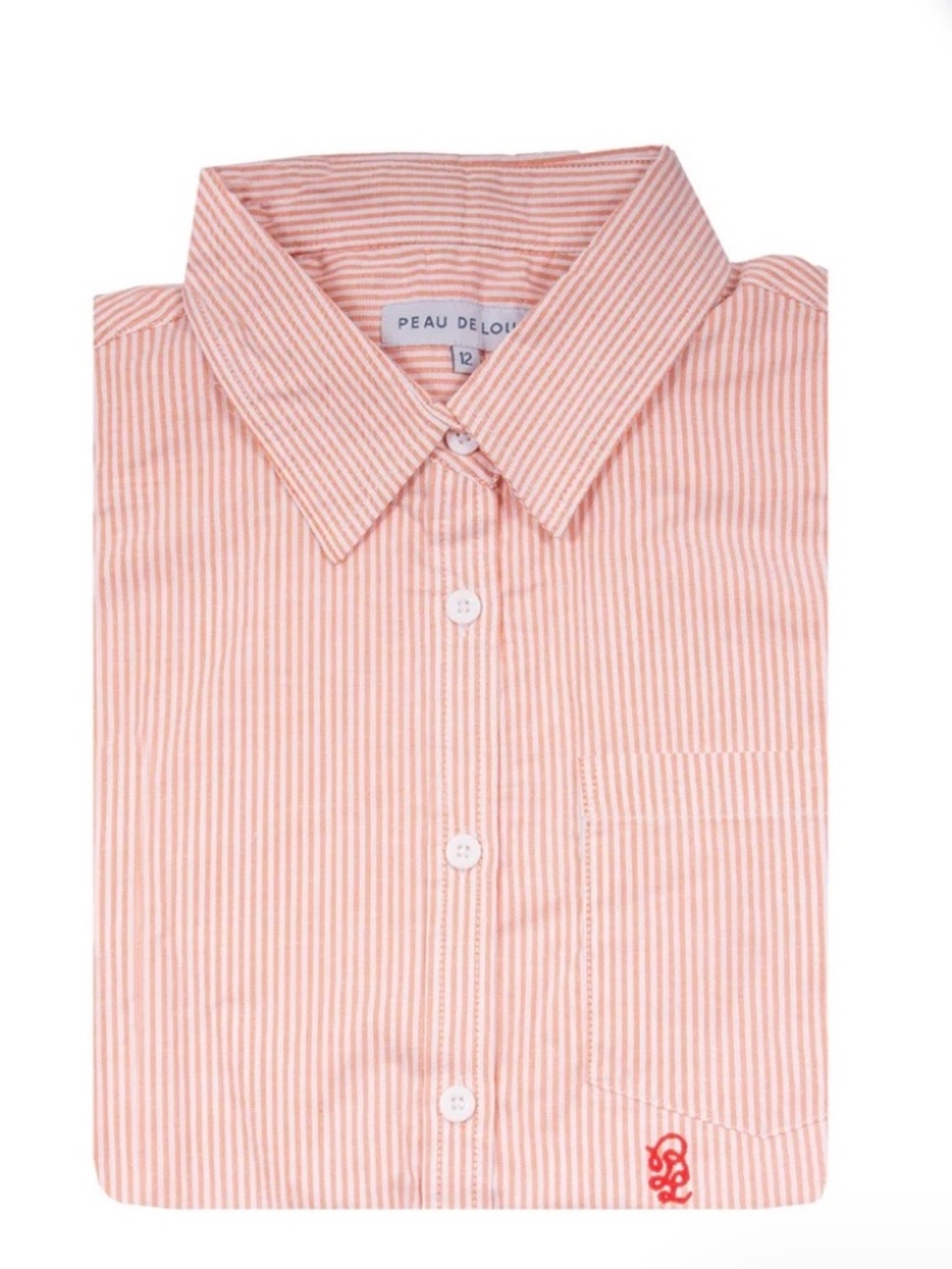 Peau de Loup orange and white striped button up